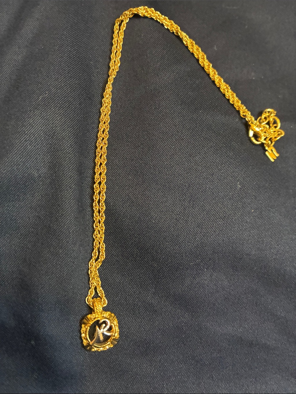 Authentic Vintage Nina Ricci Two-Tone 'NR' Logo Crystal Pendant Necklace👝
